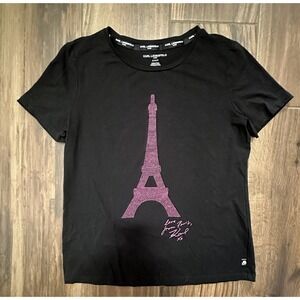 Karl Lagerfeld Paris Tee Rhinestone Eiffel Tower Graphic Black Womens Top
